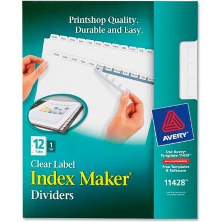 AVERY DENNISON Avery Index Maker Clear Label Divider, Print-on, 12 Tabs, White/White 11428